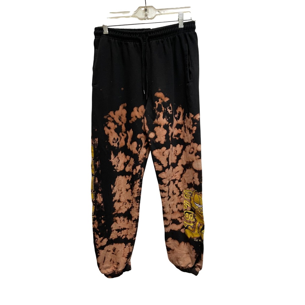 Garfield Nickelodeon Bleach Wash Tie Dye Sweatpants Black Yellow Mens Medium M